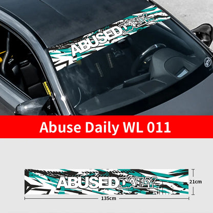 Abuse Daily Car Front and Rear Windshield Stickers Waterproof Sunscreen Windscreen Banner Decal Window Sticker Accessories