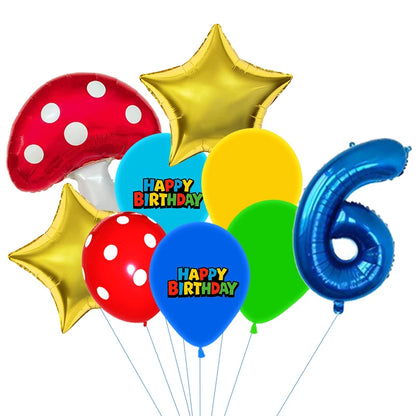 Red Blue Green Yellow Mushroom Star Balloons for Cartoon Video Game Super Bros Balloon Birthday Inspired Party Decoration