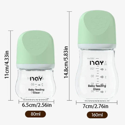 Glass Baby Bottle Anti Choking Anti-flatulence Newborn Feeding Bottle 80/160ML Silicone Nipple Infant Milk Bottle 0-3 Months