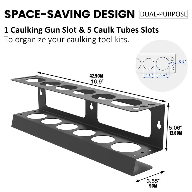 Caulking Gun And Tube Holder Wall Mounted Hand Caulk Tools Storage Rack Holds 6 Tubes And Caulking Nozzle Organizer for Workshop