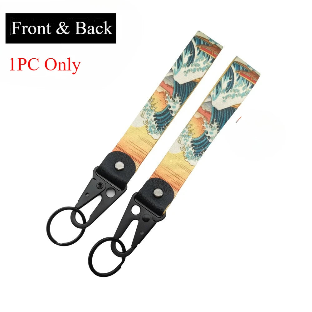 JDM Style Ukiyo-e Crane Keychain Racing Modified Nylon Motorcycle Keyring Auto Key Holder Accessories