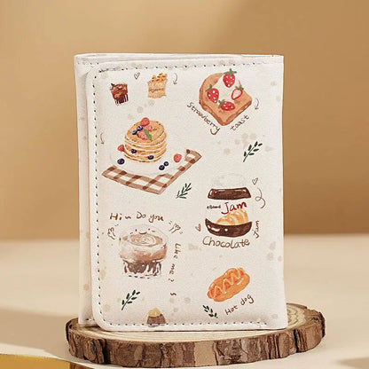 BUYLEMO Cartoon Illustration Snap Button Short Wallet, Kawaii PU Leather Multi-Card Slot Card Holder