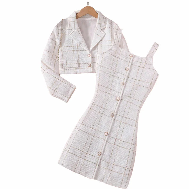 2pcs Fashion Girl Dress with Jacket Clothes Set Teenager Girl Suits Coat Elegant Plaid Dresses Kids Children Clothing Plus Size
