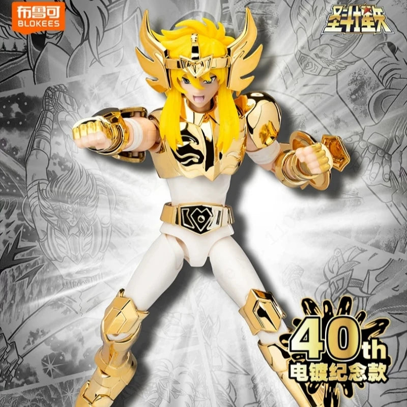 BLOKEES Saint Seiya 40TH Gold Saint EX Cygnus Hyoga Pegasus Seiya Buildable Statue Spare Hands Golden Paint Collectible Toy Gift