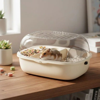 Multi-functions Double Layer Hamster Cage Large Space Visible Pet Habitat House Breathable Translucent Hamster Villa Pet Travel