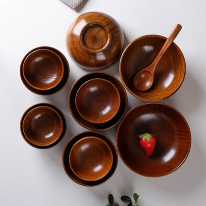 New Japanese Style Wooden Bowls Handmade Crafts Soup Bowls Food Containers Household Wooden Utensils Tableware