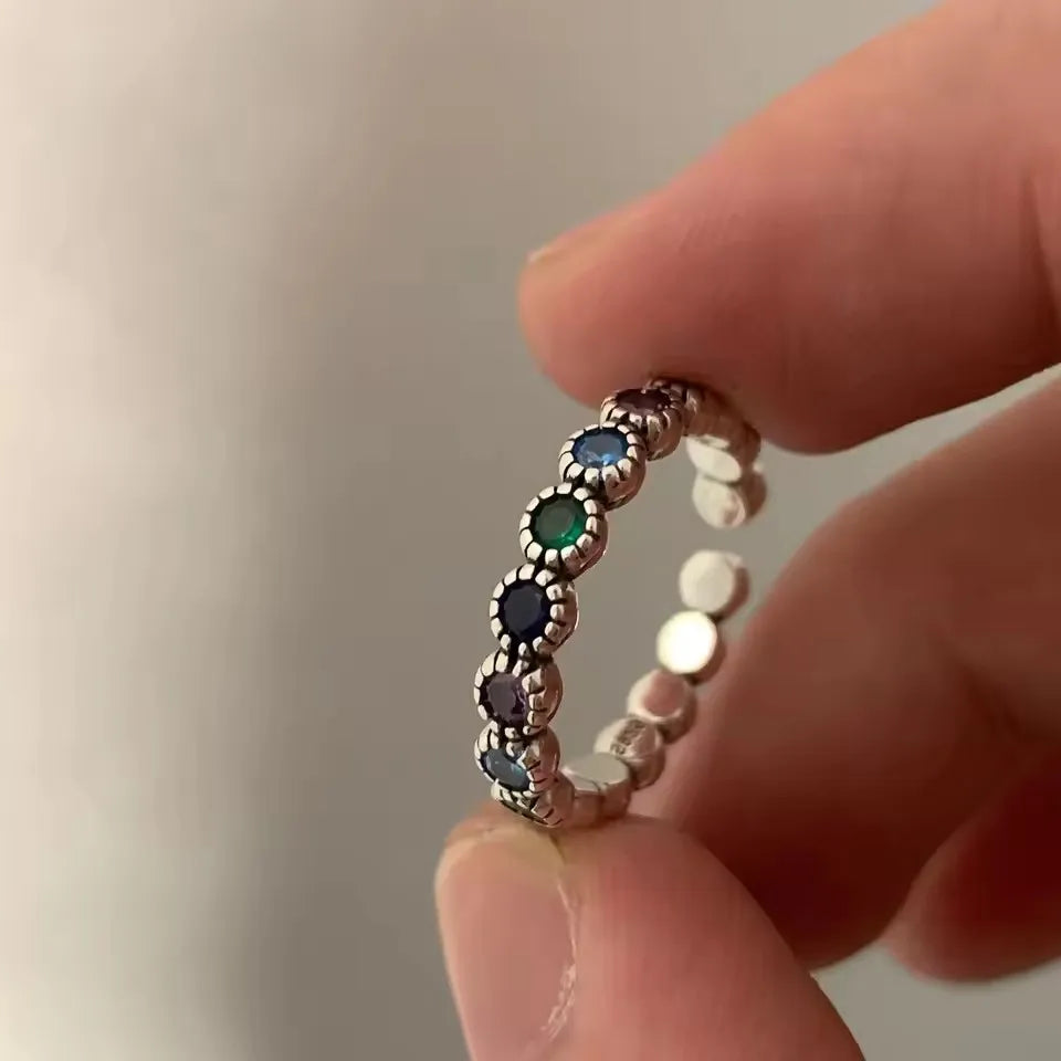 PANJBJ 925 Sterling Silver Geometry Crystal Ring For Women Ellipse Exaggerated Punk Water Drop Open Jewelry Gift Dropshipping