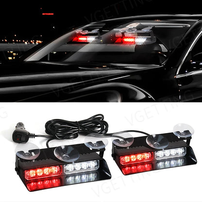 2-in-1 LED Car Front Strobe Lights For Flash Warning Lamp Windshield Bar 16 Beads Amber White Auto Light Assembly