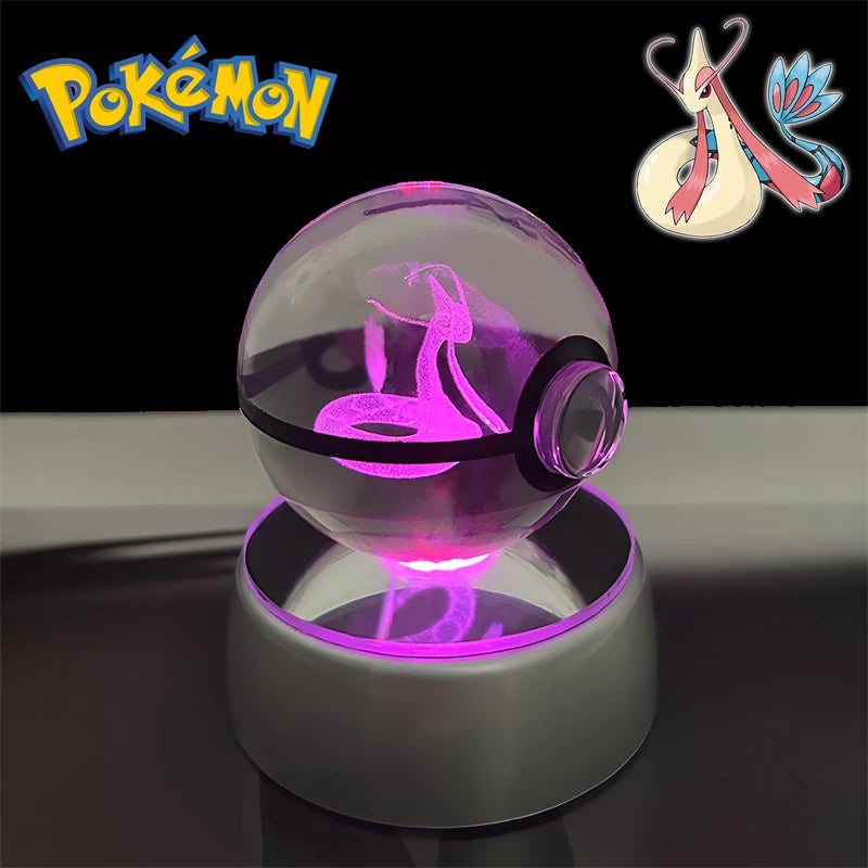 Pokemon 3D Crystal POKE BALL Figure Toys Snivy Dragonair Blastoise Venusaur Milotic Raichu Night Light LED Lamp Base Model Dolls