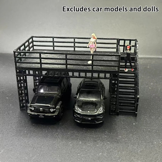 1/64 Scale Diorama Steel Frame Display Stand Model Two-Tier Platform Scene Model Car Garage Model Scene Display Accessories