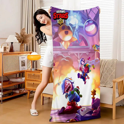 Game B-rawl Game S-Stars Anime Microfiber Printed Beach Towel Mountain Climbing Yoga Beach Swimming Running Absorbent Soft Towel