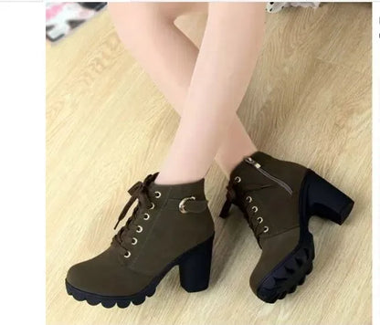2025 New Spring Winter Fashionable Versatile Women Boots Lace-up Fashionable Versatile Ladies Shoes Comfortable High Heels Boots