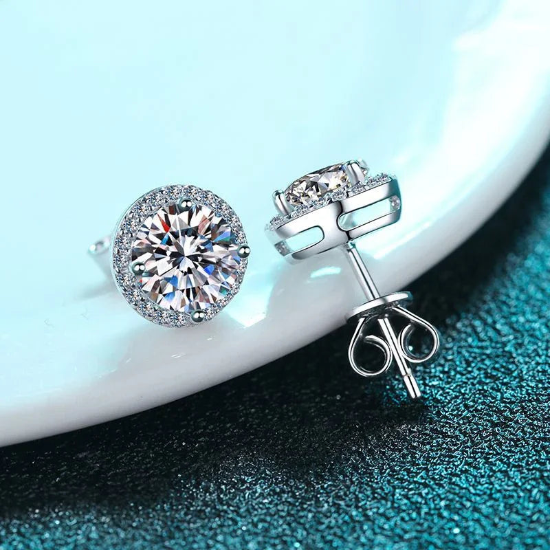 NeeTim Moissanite Stud Earrings for Women S925 Sterling Silver with White Gold Plated Earring Ear Studs Wedding Fine Jewelry