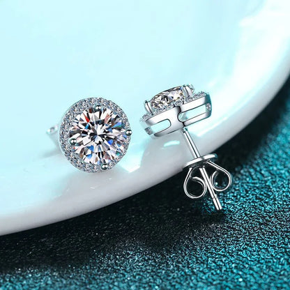 NeeTim Moissanite Stud Earrings for Women S925 Sterling Silver with White Gold Plated Earring Ear Studs Wedding Fine Jewelry