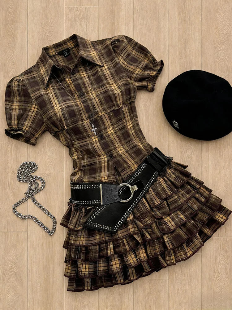 Harajuku Dress 2-Piece Set Sexy Y2k Vintage Mini Skirt Slim Elegant Party Dresses Goth Punk Aesthetic Basics Summer Hot Girl 90s