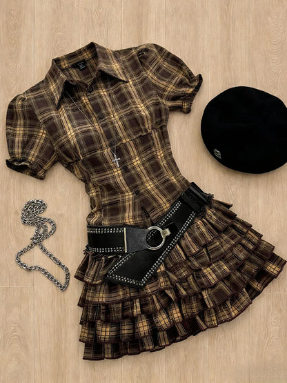 Harajuku Dress 2-Piece Set Sexy Y2k Vintage Mini Skirt Slim Elegant Party Dresses Goth Punk Aesthetic Basics Summer Hot Girl 90s