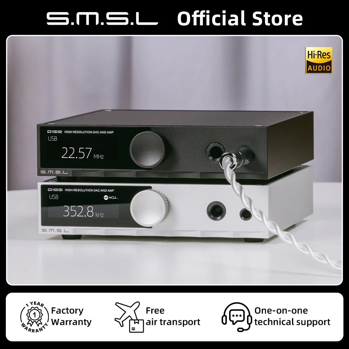 SMSL D100 AUDIO DAC ES9081 USB MQA DSD512 XU316 32bit 768kHz True Balanced Support Active Speaker OPA1612A 6.35mm&4.4mm RCA