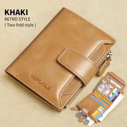 GERUOLA Men's Genuine Leather Wallet, Vintage RFID Blocking Anti-Theft Folding Wallet, ID Window, Coin Pocket, and Zipper Closur