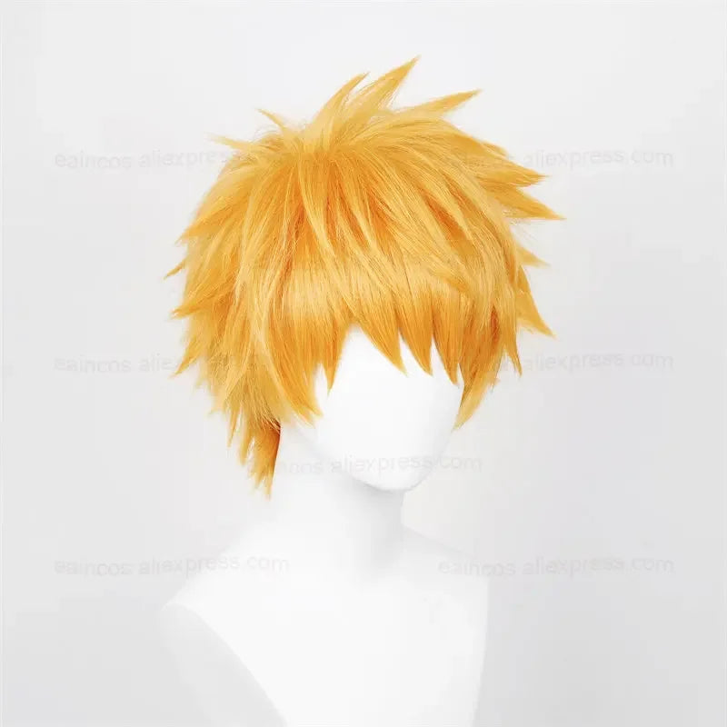 Anime Kurosaki Ichigo Cosplay Wig 30cm Orange Short Hair Heat Resistant Synthetic Wigs Halloween Party