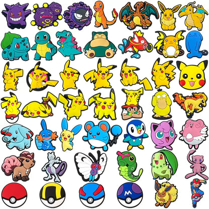 25-72pcs Potdemiel Pokemon Pikachu Shoes Charms PVC Cartoon Shoe Decoration Accessories Clog Sandals Buckle Kids Friends Gift