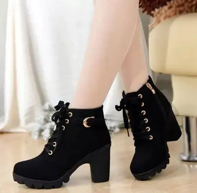 2025 New Spring Winter Fashionable Versatile Women Boots Lace-up Fashionable Versatile Ladies Shoes Comfortable High Heels Boots