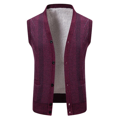 Mens Sleeveless Cardigan Knit Sweater Vest V Neck Button Down Cardigan Sweaters Knitted Dad's Argyle Vest with Pocket