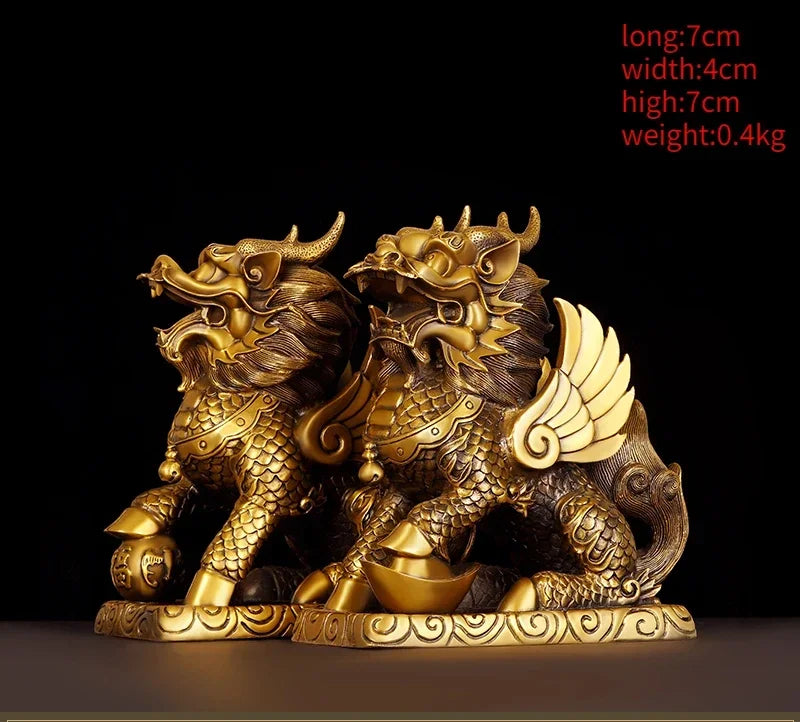 Feng Shui Copper Unicorn Ornamen Yuanbao Home Office Store Living Decorations