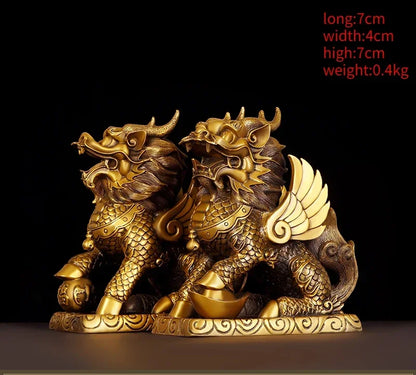 Feng Shui Copper Unicorn Ornamen Yuanbao Home Office Store Living Decorations