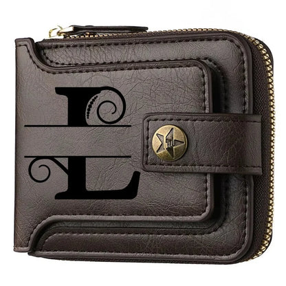 Personalized  PU Leather Chain Short Wallet For Man, Engraved Name&Text Bifold Stylish Brown Wallet For Man Valentines Birthday