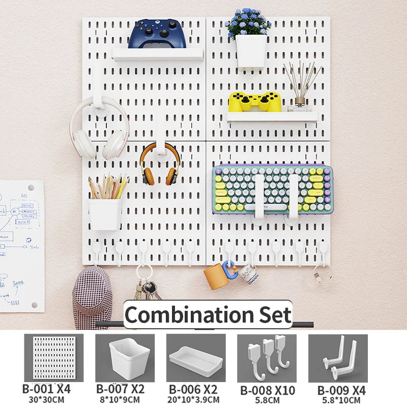 No Drill Pegboard Wall Rack Gaming Room Storage for Controllers Headphones Figures Keyboard Hooks Shelf