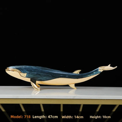 Luxury Enamel Whale Sculpture Alloy Material Animal Model Statue Modern Living Room Office Desktop Wine Rack Home Decor Craft