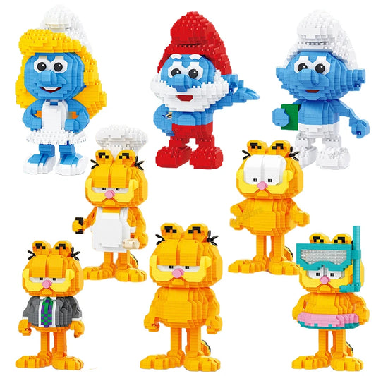 Out of print BALODY Garfield Mini Blocks SpongeBob Smurfs Figures Collection Building Toy DIY Bricks for Kids Present Toy Gift