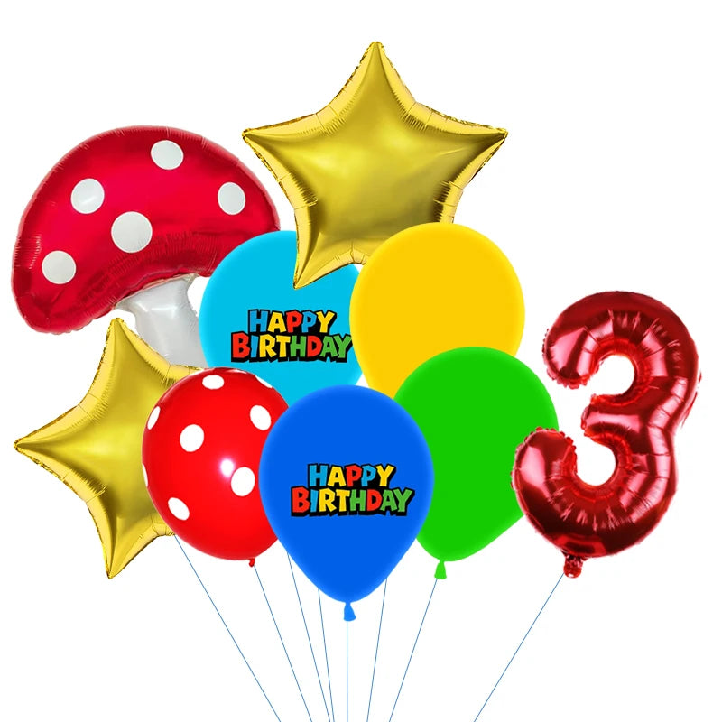Red Blue Green Yellow Mushroom Star Balloons for Cartoon Video Game Super Bros Balloon Birthday Inspired Party Decoration