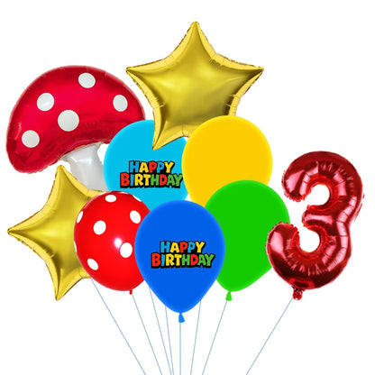 Red Blue Green Yellow Mushroom Star Balloons for Cartoon Video Game Super Bros Balloon Birthday Inspired Party Decoration
