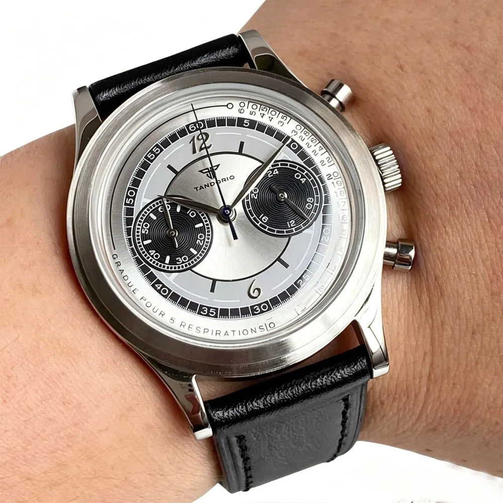 Rose Gold 38mm Tandorio Retro Men Watch Sport Watches Miyota OS20 Movement Chronograph Quartz Clock Black White Arched Glass