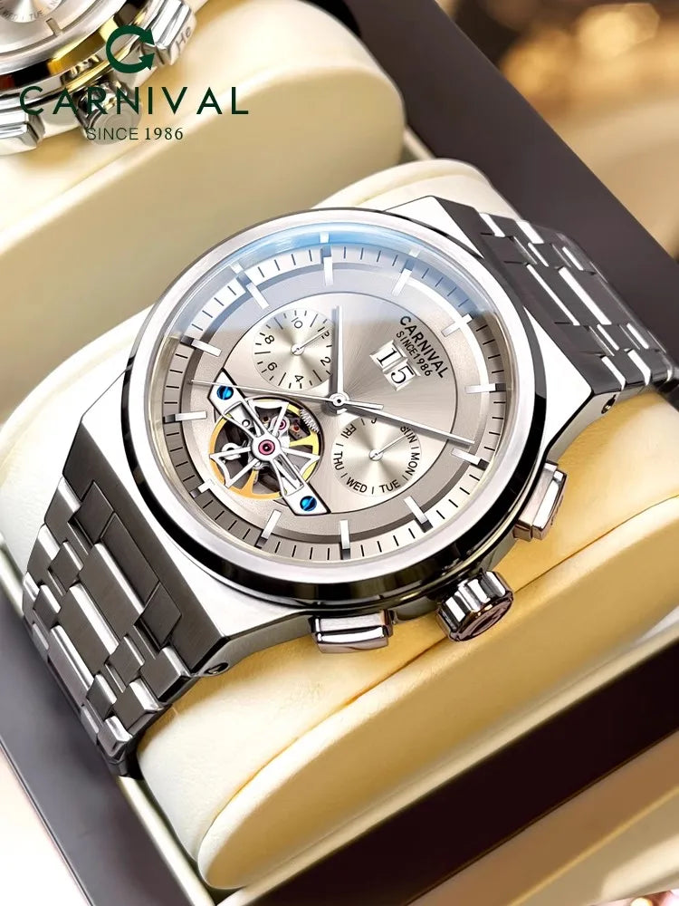 Reloj CARNIVAL Mens Sport Mechanical Watch Brand Luxury Tourbillon Automatic Wrist Watches for Men 50M Waterproof Montre Homme