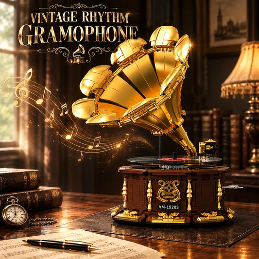 Vintage Gramophone Set Phonograph MOC Building Blocks Retro Record Player Model DIY Bricks Toys Set Desktop Decor Gifts 1002PCS