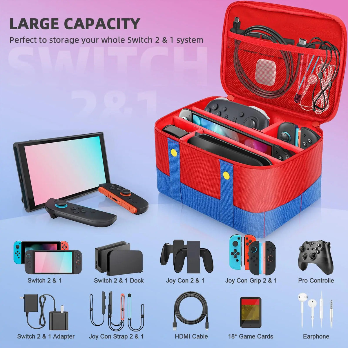Cute Switch Carry Case for Nintendo Switch 2 /Lite/OLED, Portable Soft Shell Waterproof Protective Storage Travel Carrying Case