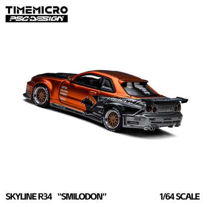 TimeMicro1:64 Realistic R34 Eastsiderz Tribute Diecast Car Model Modified Style Mini Scene Layout Accessory