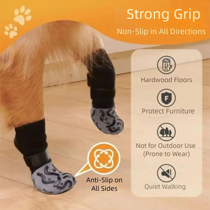 4PCS Anti-Slip Cozy Dog Socks Adjustable Band Anti-Scratch Knitted Socks Cotton Strong Grip Paw Protector Wooden Floors