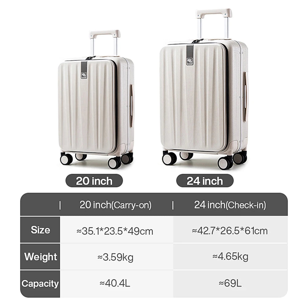 Hanke Innovative Design 20" Carry On Suitcase 24" Travel Luggage Aesthetic Narrow Aluminum Frame PC Hardside Spinner Wheel H9860