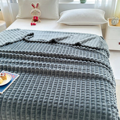 New Simple 3D Plaid Blanket Autumn Winter Soft Warm Multi-functional Sofa Blankets Cozy Durable Artificial Rabbit Plush Blanket