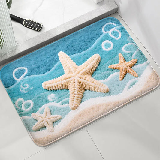 Sea Star Pattern Water Absorbing Foot Mat Modern Home Decoration Mat Shower Room Small Carpet Washbasin Mat Soft and Comfortable
