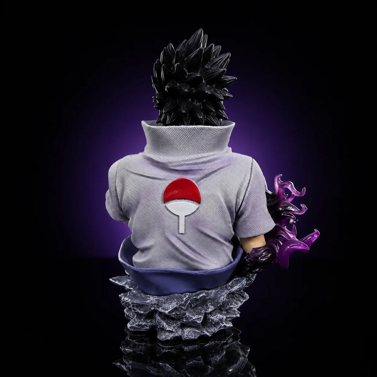14cm Anime Naruto Uchiha Sasuke Bust Figure Mangekyou Sharingan Curse Mark Purple Flame Effect Statue High Detail PVC Figurine H