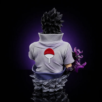 14cm Anime Naruto Uchiha Sasuke Bust Figure Mangekyou Sharingan Curse Mark Purple Flame Effect Statue High Detail PVC Figurine H