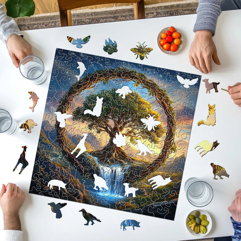 Tree of Life Waterfall River Wooden Puzzle for Adults | Uniquely Shaped Irregular Creative Family Game – Eco-Friendly Wood Craft