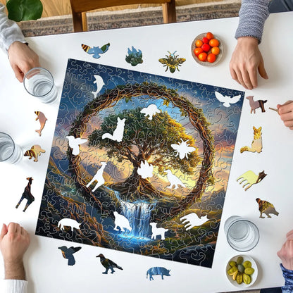 Tree of Life Waterfall River Wooden Puzzle for Adults | Uniquely Shaped Irregular Creative Family Game – Eco-Friendly Wood Craft