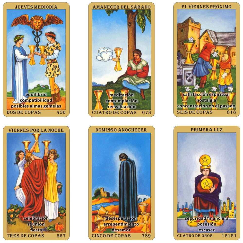 Spanish Tarot Deck, Classic Tarot Cards, 78 Cards with Keywords, The Time Revelation Deck, 12x7cm Cards, Fortune Telling Toys