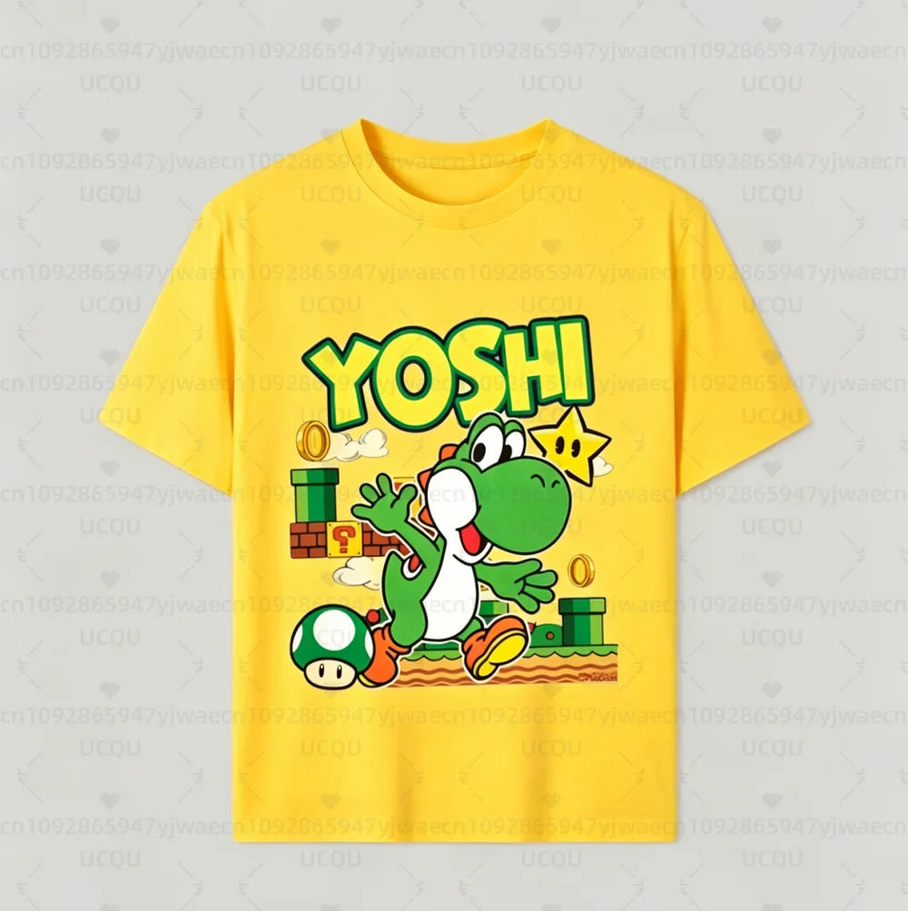 Boys Girls Family Kids T-shirt Tops Summer Cartoon Yoshi Men's Women's Short Sleeve T-shirt Tops Suitable For Adults And Kids