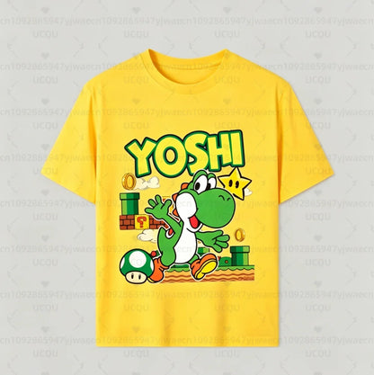Boys Girls Family Kids T-shirt Tops Summer Cartoon Yoshi Men's Women's Short Sleeve T-shirt Tops Suitable For Adults And Kids